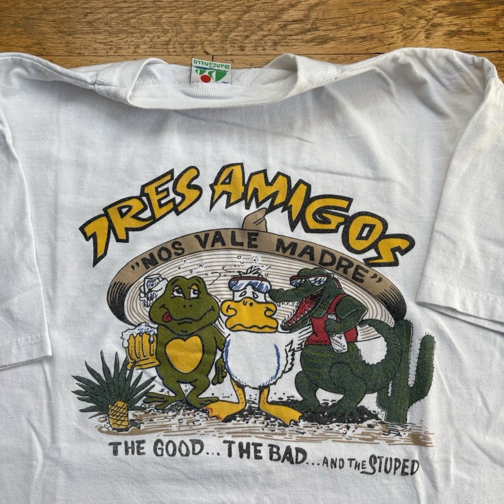 Vintage 90s Funny Drinking Shirt Alcohol Tres Amigos Beer Drunk Party Size M