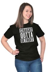 Straight Outta Detroit Michigan Souvenir Womens or Mens Crewneck T Shirt Tee