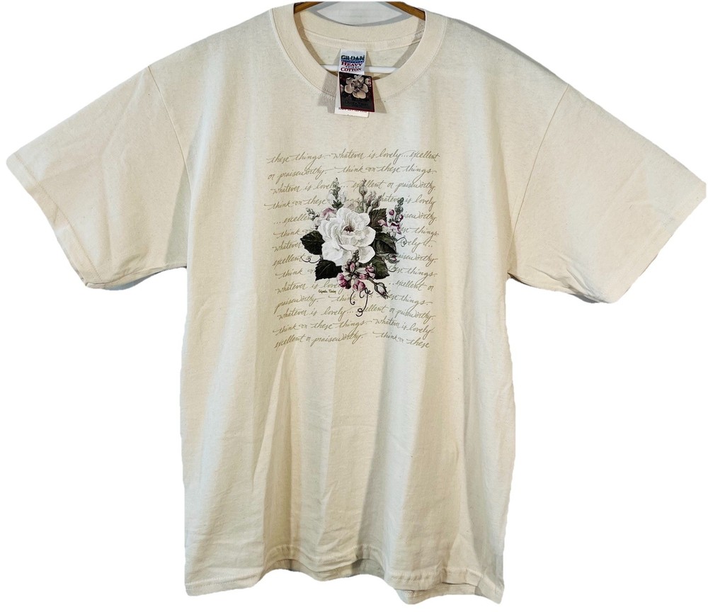 Vintage Glynda Turley Floral Flowers Artwork Quote Bible Graphic Tee Size Large