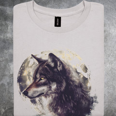 Wolf Shirt Graphic Nature Moon Gray Cotton Softstyle Retro