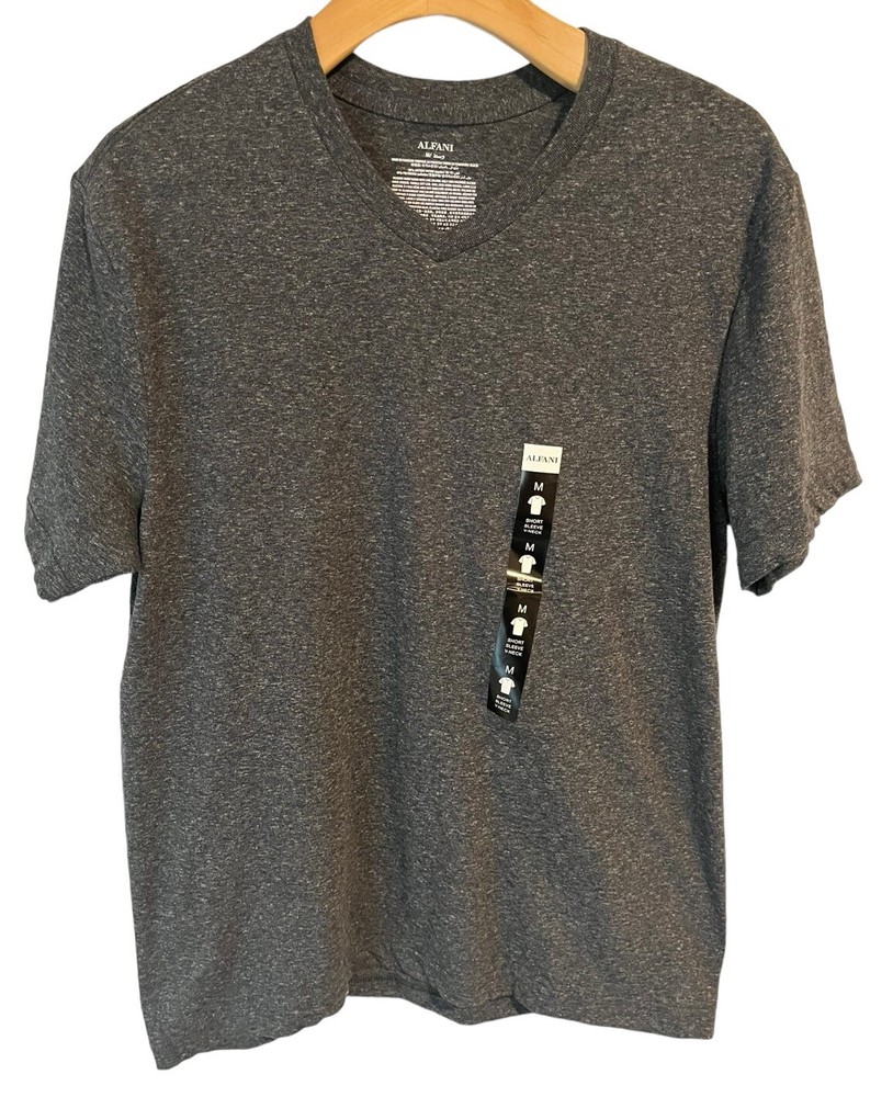 Alfani T Shirt Mens Medium Heather Gray V Neck Tee Short Sleeve Poly Cotton NWT
