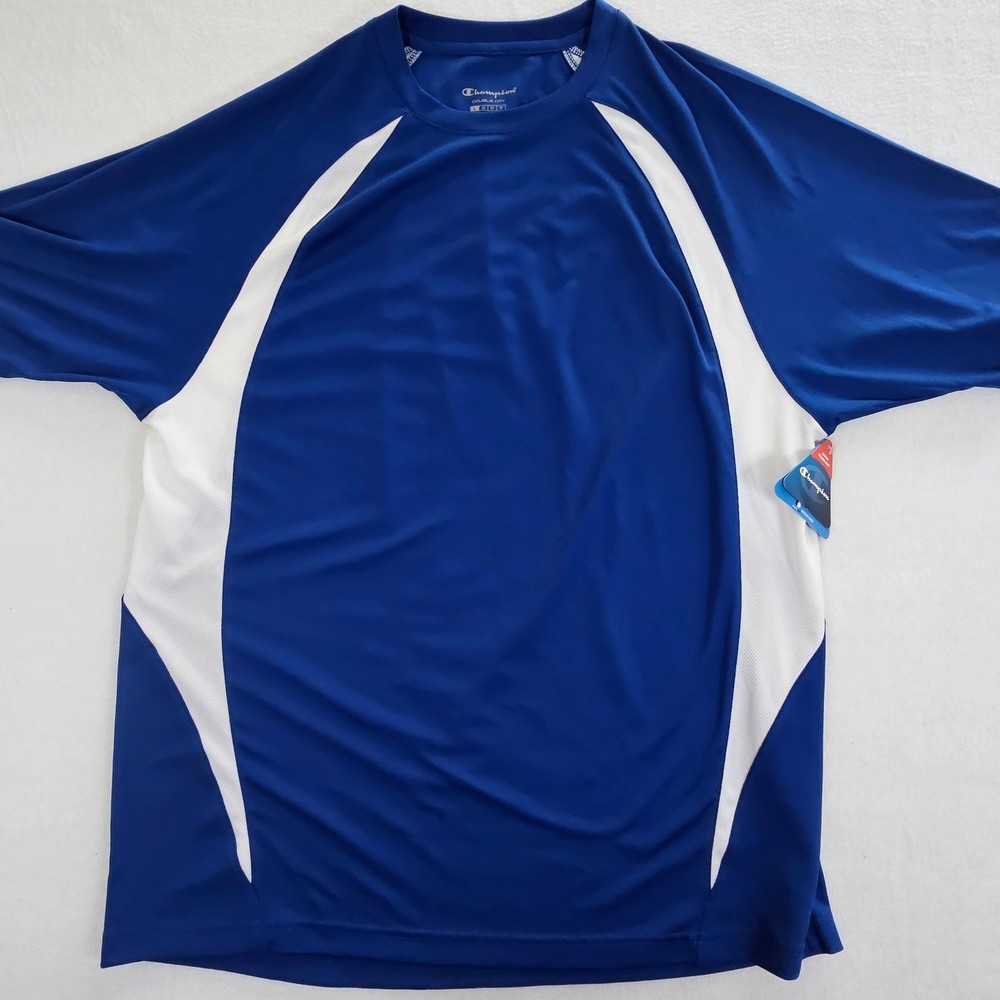 Champion Double Dry Mens Blue White Athletic Shirt NWT Wicking Odor Resist L