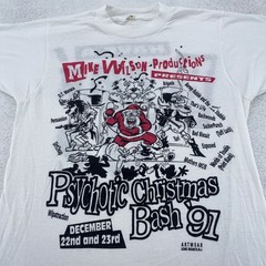 Vtg Mike Wilson Productions Psychotic Christmas Bash T-Shirt XS/S punk hardcore