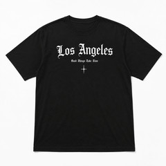 Los Angeles Gothic Letter T-Shirt Old English Streetwear Casual Tee