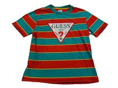 Guess USA Triangle Logo Stripe T-Shirt Red Teal Yellow Retro 90s Style Men’s M