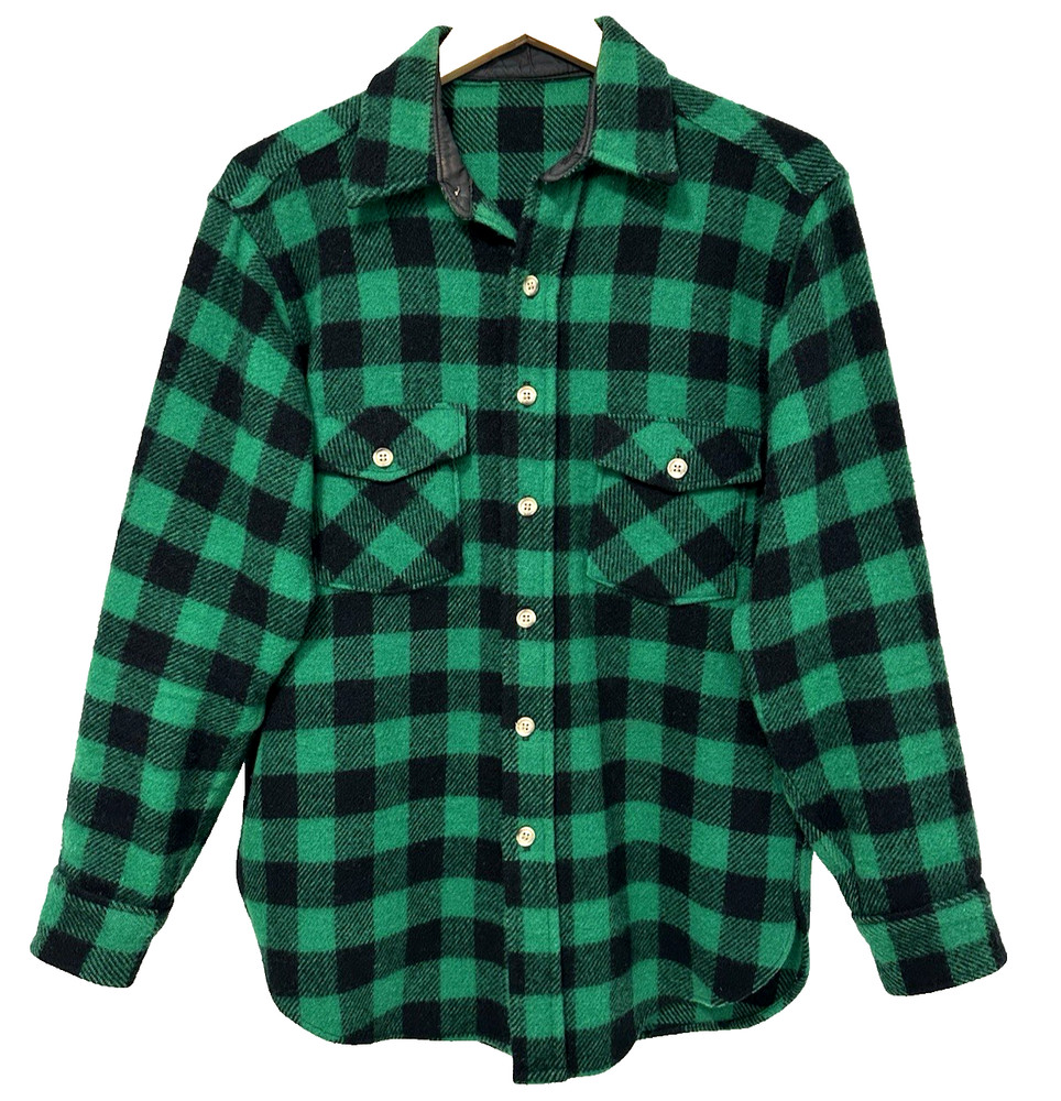 S/M Vtg 90s Green Black Buffalo Check Flannel Skate Punk Grunge Rock Men’s Shirt