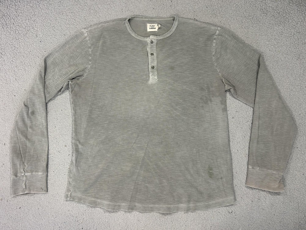 Flint And Tinder Henley Shirt Men XL Gray Waffle Knit Long Sleeve USA Base Layer