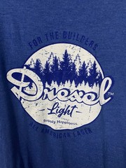 Dri Duck Drexel Light Graphic T Shirt Mens XL Blue Builders Beer Logo USA Flag