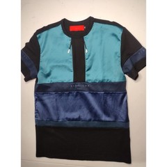 Vie Riche Paris Mens Multi-Panel Colorblock Zipper T-Shirt Black Teal Blue M