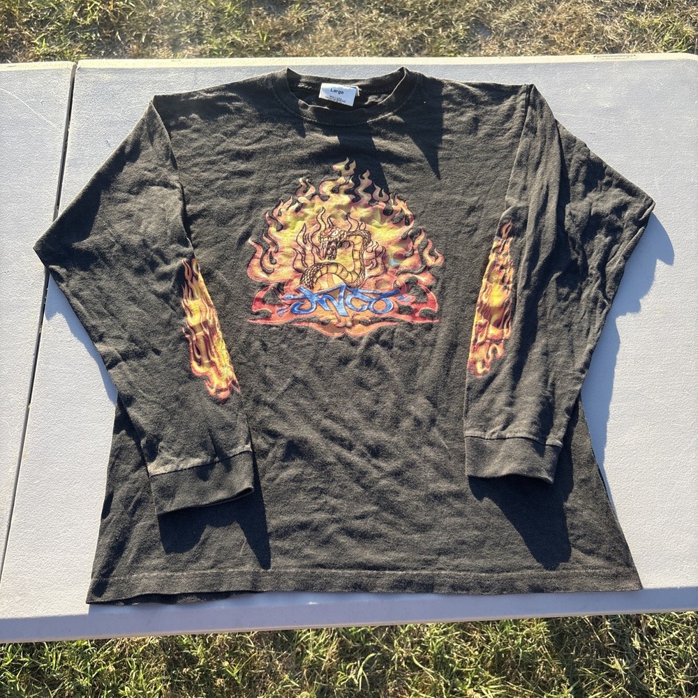 Vintage JNCO Longsleeve Flaming Shirt Snake Flames 90s Y2K Sz Large