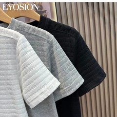 Summer Men Knitted Textured T-Shirt Slim Casual Solid O-Neck Short Sleeve Top