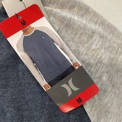 HURLEY Men’s Raglan Tee Shirt Colorblock Long Sleeve Pullover BLUE/GRAY MEDIUM