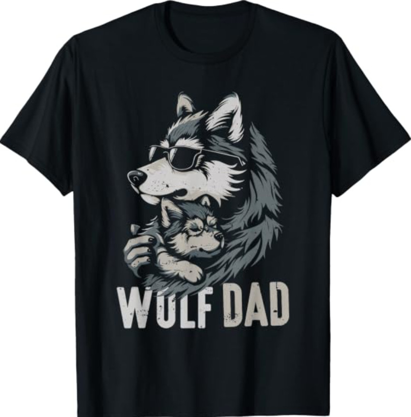 Wolf Dad and Baby Funny Fathers Day Daddy Wolfs Lovers T-Shirt