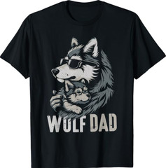 Wolf Dad and Baby Funny Fathers Day Daddy Wolfs Lovers T-Shirt