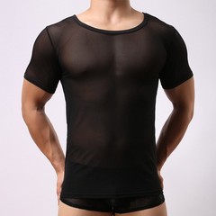 Men’s Sexy Mesh Fishnet Clubwear T Shirt Short Sleeve Muscle Top For Party
