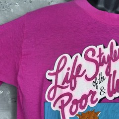 Vtg 80s Lifestyles of Poor & Unknown Top Half Tropix Pink Single Stitch Tee Sz L