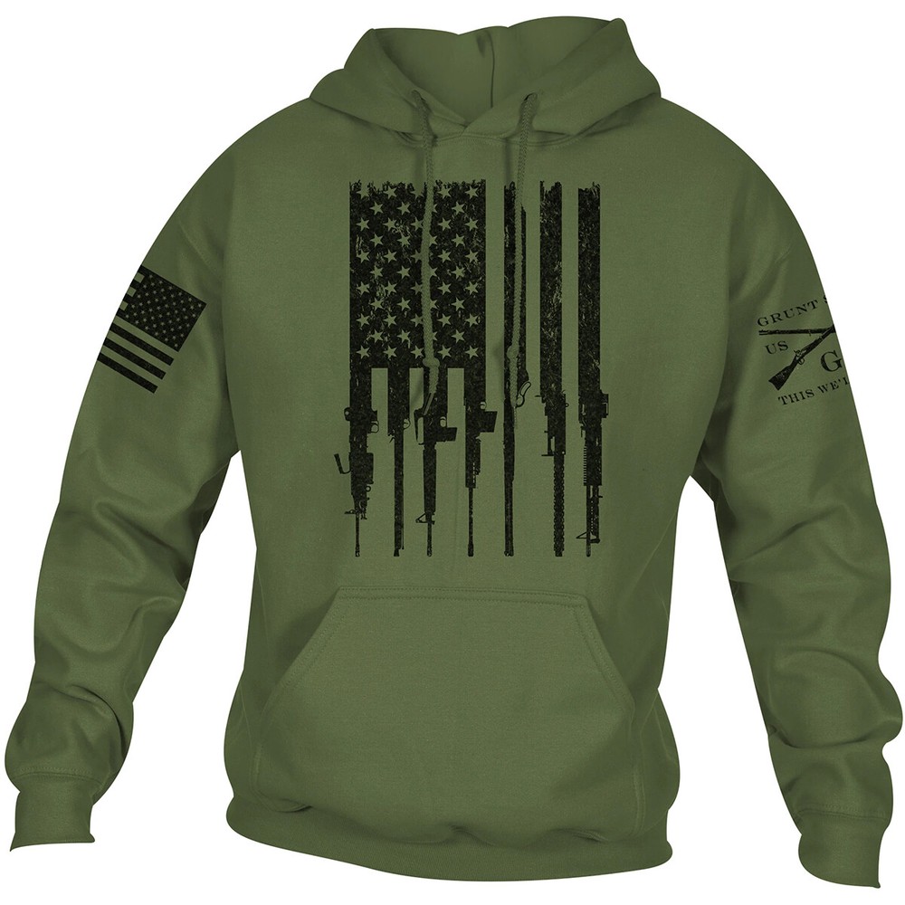 Grunt Style Rifle Flag 2.0 Pullover Hoodie – Military Green