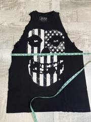 Misfits Men T Shirt Large Black Fiend Skull USA American Flag Tank Cut Off Arms
