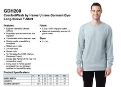 Hanes Mens ComfortWash 100% Cotton Long Sleeve Garment-Dyed T-Shirt GDH200