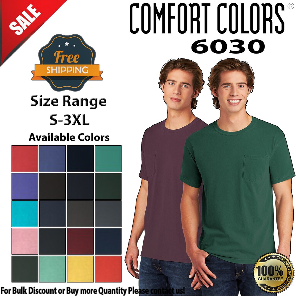 COMFORT COLORS 6030 Mens Short Sleeve Heavyweight Crew Neck T-Shirt With Pocket