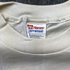 hanes heavyweight 50/50 Vintage Off White Shirt size Large Men Graphic