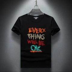 New Men Luxury Rhinestones Fashion Diamonds Black White T-Shirt High Quality