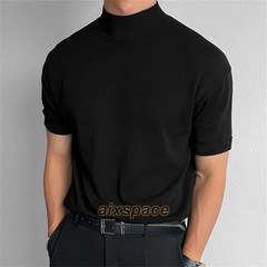 Mens Mock Turtleneck Short Sleeve Solid Color T-Shirts Basic Slim Fit Tees