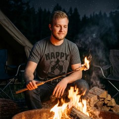 Mens Happy Camper Shirt Funny Camping Cool Hiking Graphic Vintage Tee 80s Saying