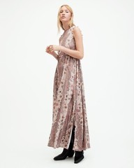 All Saints Womens Paisley Maxi Dress Cascade Long Sleeve / Sleeveless Viscose