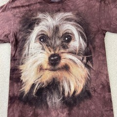 The Mountain Yorkie Dog Graphic Tee Mens Medium Brown Tie Dye Short Sleeve Shirt