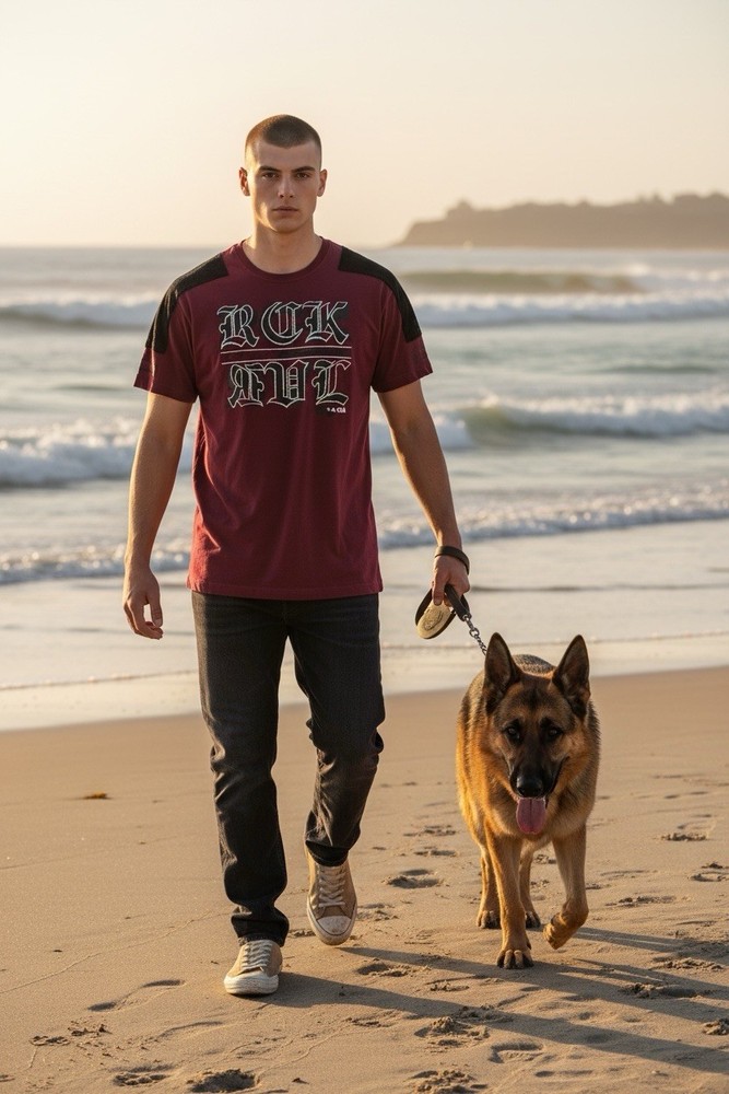 Rock Revival XL Burgandy Black Silver Contrast Logo Print Shoulder Panel T-Shirt