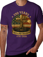 Flag Cross Tree 250 Years Faith Freedom 1776-2026 Unisex T-Shirt