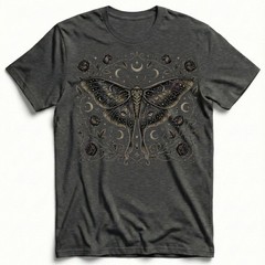 Luna Moth Galaxy Roses T-Shirt Gothic Witchy Celestial Boho Night Sky Gift Tee
