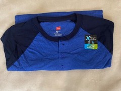 Hanes Mens FreshIQ X-Temp Colorblock LS Raglan Henley Tee (5A60) -Blue -2XL