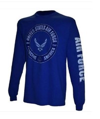 US Air Force Long Sleeve Blue T-Shirt Protecting America USAF Vet Sleeve Print