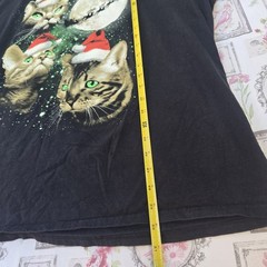 Christmas Space Cats T-Shirt Santa Hats Sleigh Moon Galaxy Black Graphic Tee 3XL
