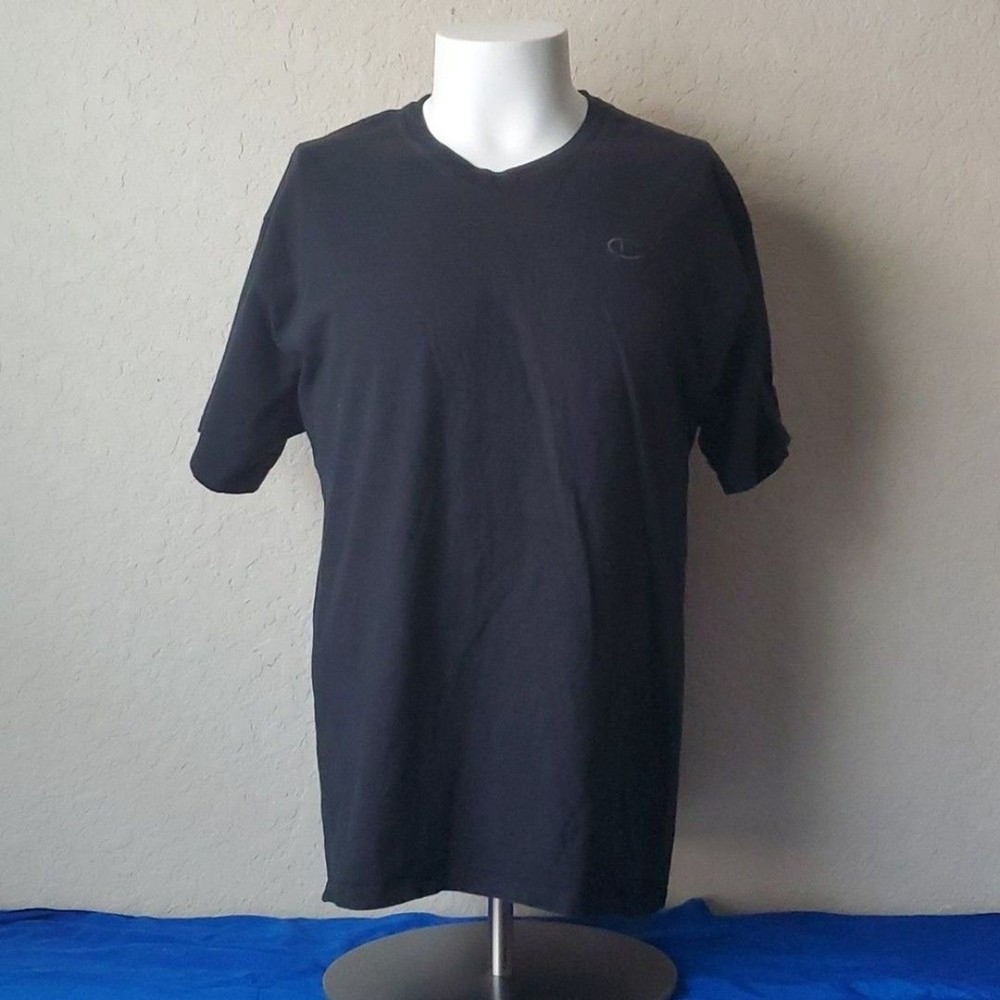Champion Men’s Classic Jersey V-Neck T-Shirt Black Size Large -Casual Undershirt