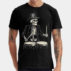 Skeleton Drummer T-Shirt Vintage Skull Rock Band Music Tee – H010