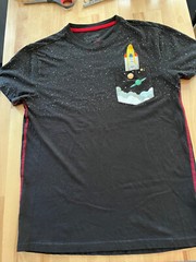 Straight Faded Embroidered Space Rocket Graphics BLACK Pocket Tshirt – Men’s M