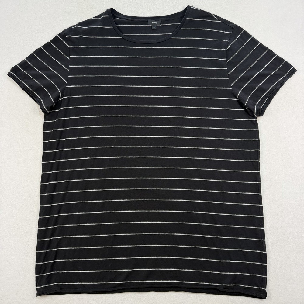 Vince Shirt Mens XL Black White Striped Cotton Modal Crewneck Short Sleeve Tee