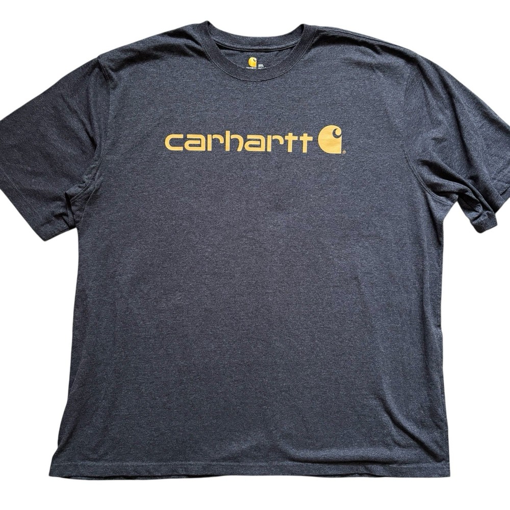 Carhartt Men’s Shirt 3XL Dark Grey Yellow Logo Short Sleeve T-Shirt