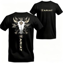 Ariatt T-shirt – Bold Design Featuring A Cowboy-style Bull Skull With Intricate