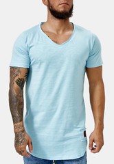 Mens T-Shirt Body Fitness Deep V Neck Long Shirt Casual Basic