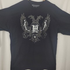 Avirex Mens XL Black Studded Double-Headed Eagle Graphic T-Shirt Y2K Streetwear