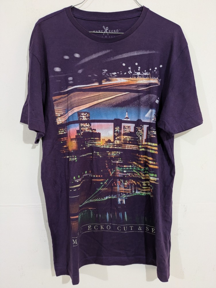 Marc Ecko Cut & Sew Men’s L Purple City Graphic Print Crew Neck Cotton T-Shirt