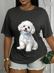 Women’s Dog Print Casual Summer T-Shirt Machine Washable Durable Holiday Tops ❀