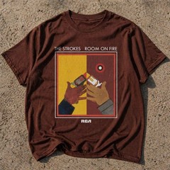 The Strokes Room On Fire Brown Graphic T-Shirt RCA Indie Rock Band Tee
