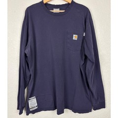 Carhartt FR Flame Resistant Long Sleeve Pocket T-Shirt Navy Blue Distressed Mens