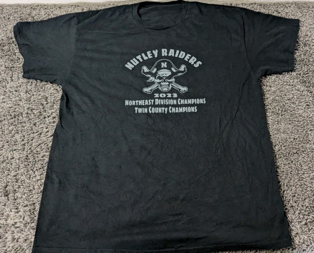 Nutley High School home of the Raiders T Shirt Men’s XL Black Short Sleeve 2023