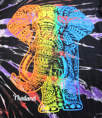 Vintage Y2K Thailand T-Shirt SLIM LRG Elephant AOP Graphic Tie Dye WILD!